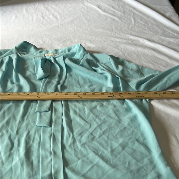 Powder Blue Long Sleeve Tie Front Blouse - Picture 4 of 8